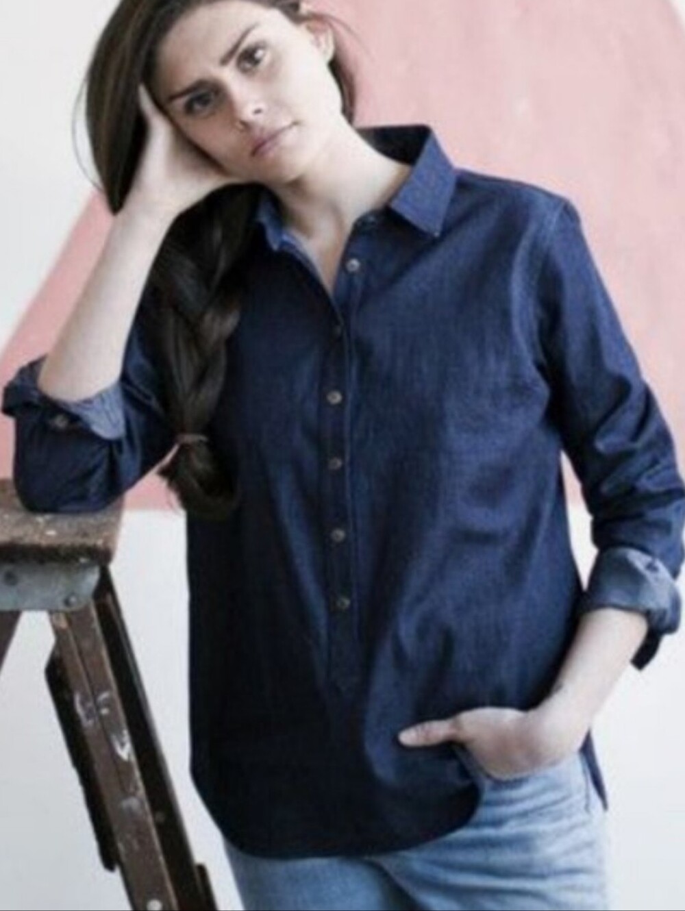 Tradlands Hatteras Blue Denim Popover Top Shirt xs